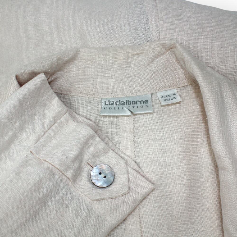 Medium Vintage Linen Duster PalePink 80s Oversize LizClaiborne Midi Jacket - Picture 8 of 16